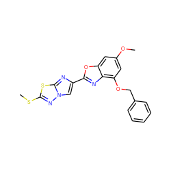 COc1cc(OCc2ccccc2)c2nc(-c3cn4nc(SC)sc4n3)oc2c1 ZINC000205904940