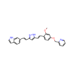 COc1cc(OCc2ccccn2)ccc1/C=C/c1cc(/C=C/c2ccc3cc[nH]c3c2)n[nH]1 ZINC000146352234