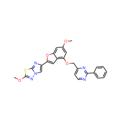 COc1cc(OCc2ccnc(-c3ccccc3)n2)c2cc(-c3cn4nc(OC)sc4n3)oc2c1 ZINC000205737221