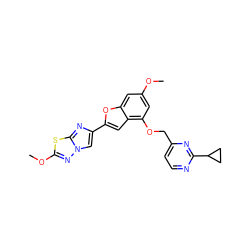 COc1cc(OCc2ccnc(C3CC3)n2)c2cc(-c3cn4nc(OC)sc4n3)oc2c1 ZINC000205743728