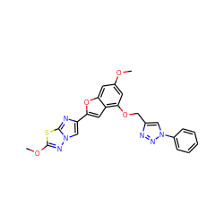 COc1cc(OCc2cn(-c3ccccc3)nn2)c2cc(-c3cn4nc(OC)sc4n3)oc2c1 ZINC000205763003