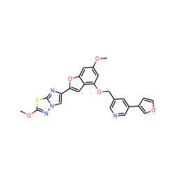 COc1cc(OCc2cncc(-c3ccoc3)c2)c2cc(-c3cn4nc(OC)sc4n3)oc2c1 ZINC000205695947