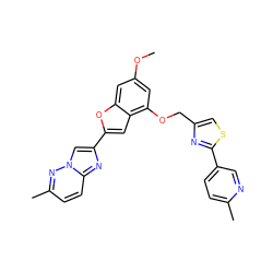 COc1cc(OCc2csc(-c3ccc(C)nc3)n2)c2cc(-c3cn4nc(C)ccc4n3)oc2c1 ZINC000653666171