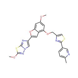 COc1cc(OCc2csc(-c3ccc(C)nc3)n2)c2cc(-c3cn4nc(OC)sc4n3)oc2c1 ZINC000143198128