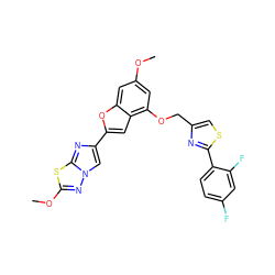 COc1cc(OCc2csc(-c3ccc(F)cc3F)n2)c2cc(-c3cn4nc(OC)sc4n3)oc2c1 ZINC000143144992