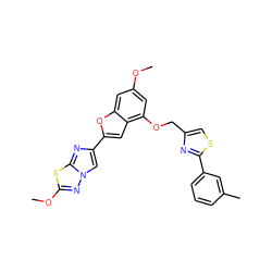 COc1cc(OCc2csc(-c3cccc(C)c3)n2)c2cc(-c3cn4nc(OC)sc4n3)oc2c1 ZINC000143130821