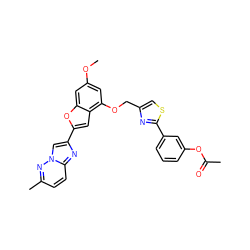 COc1cc(OCc2csc(-c3cccc(OC(C)=O)c3)n2)c2cc(-c3cn4nc(C)ccc4n3)oc2c1 ZINC000653681807