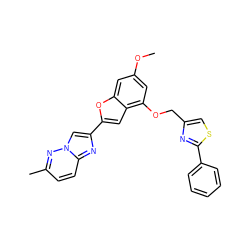 COc1cc(OCc2csc(-c3ccccc3)n2)c2cc(-c3cn4nc(C)ccc4n3)oc2c1 ZINC000216139635