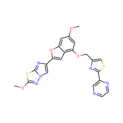 COc1cc(OCc2csc(-c3cnccn3)n2)c2cc(-c3cn4nc(OC)sc4n3)oc2c1 ZINC000143130154