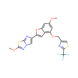 COc1cc(OCc2csc(C(F)(F)F)n2)c2cc(-c3cn4nc(OC)sc4n3)oc2c1 ZINC000205756045