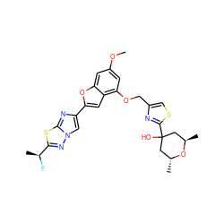 COc1cc(OCc2csc(C3(O)C[C@@H](C)O[C@H](C)C3)n2)c2cc(-c3cn4nc([C@H](C)F)sc4n3)oc2c1 ZINC000653674060