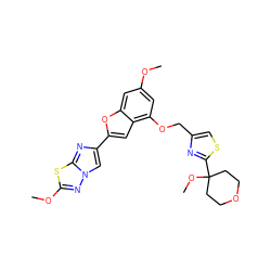 COc1cc(OCc2csc(C3(OC)CCOCC3)n2)c2cc(-c3cn4nc(OC)sc4n3)oc2c1 ZINC000205728936