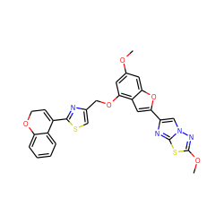 COc1cc(OCc2csc(C3=CCOc4ccccc43)n2)c2cc(-c3cn4nc(OC)sc4n3)oc2c1 ZINC000223014095