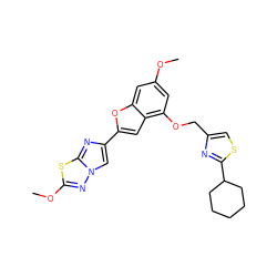 COc1cc(OCc2csc(C3CCCCC3)n2)c2cc(-c3cn4nc(OC)sc4n3)oc2c1 ZINC000143133216