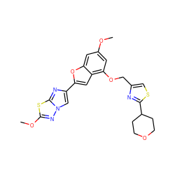 COc1cc(OCc2csc(C3CCOCC3)n2)c2cc(-c3cn4nc(OC)sc4n3)oc2c1 ZINC000143131896