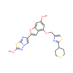 COc1cc(OCc2csc(C3CCSCC3)n2)c2cc(-c3cn4nc(OC)sc4n3)oc2c1 ZINC000653685699