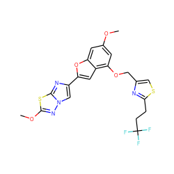 COc1cc(OCc2csc(CCC(F)(F)F)n2)c2cc(-c3cn4nc(OC)sc4n3)oc2c1 ZINC000653685711