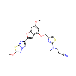 COc1cc(OCc2csc(N(C)CCC#N)n2)c2cc(-c3cn4nc(OC)sc4n3)oc2c1 ZINC000205708169