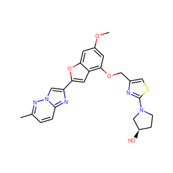 COc1cc(OCc2csc(N3CC[C@@H](O)C3)n2)c2cc(-c3cn4nc(C)ccc4n3)oc2c1 ZINC000653679176