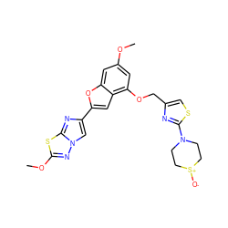 COc1cc(OCc2csc(N3CC[S+]([O-])CC3)n2)c2cc(-c3cn4nc(OC)sc4n3)oc2c1 ZINC000653666149