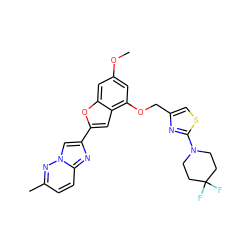 COc1cc(OCc2csc(N3CCC(F)(F)CC3)n2)c2cc(-c3cn4nc(C)ccc4n3)oc2c1 ZINC000653662293