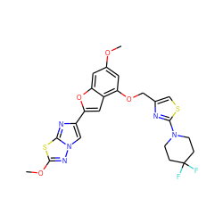 COc1cc(OCc2csc(N3CCC(F)(F)CC3)n2)c2cc(-c3cn4nc(OC)sc4n3)oc2c1 ZINC000143145612