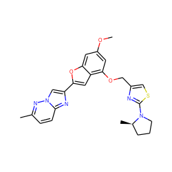 COc1cc(OCc2csc(N3CCC[C@H]3C)n2)c2cc(-c3cn4nc(C)ccc4n3)oc2c1 ZINC000653665237