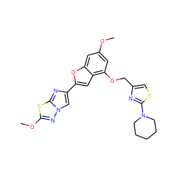 COc1cc(OCc2csc(N3CCCCC3)n2)c2cc(-c3cn4nc(OC)sc4n3)oc2c1 ZINC000143130364