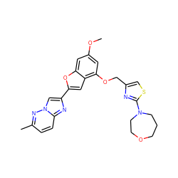 COc1cc(OCc2csc(N3CCCOCC3)n2)c2cc(-c3cn4nc(C)ccc4n3)oc2c1 ZINC000653679924