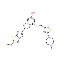 COc1cc(OCc2csc(N3CCN(C)CC3)n2)c2cc(-c3cn4nc(OC)sc4n3)oc2c1 ZINC000143144590