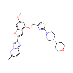 COc1cc(OCc2csc(N3CCN(C4CCOCC4)CC3)n2)c2cc(-c3cn4nc(C)ccc4n3)oc2c1 ZINC000653663537