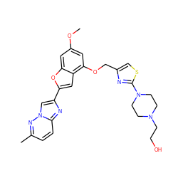 COc1cc(OCc2csc(N3CCN(CCO)CC3)n2)c2cc(-c3cn4nc(C)ccc4n3)oc2c1 ZINC000653685693