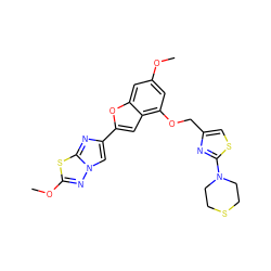 COc1cc(OCc2csc(N3CCSCC3)n2)c2cc(-c3cn4nc(OC)sc4n3)oc2c1 ZINC000653664898