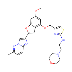 COc1cc(OCc2csc(NCCN3CCOCC3)n2)c2cc(-c3cn4nc(C)ccc4n3)oc2c1 ZINC000653685717