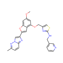 COc1cc(OCc2csc(NCc3cccnc3)n2)c2cc(-c3cn4nc(C)ccc4n3)oc2c1 ZINC000653634444