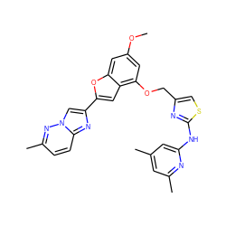 COc1cc(OCc2csc(Nc3cc(C)cc(C)n3)n2)c2cc(-c3cn4nc(C)ccc4n3)oc2c1 ZINC000653668771