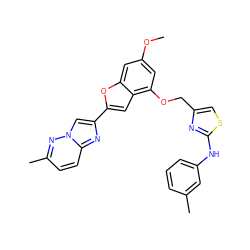 COc1cc(OCc2csc(Nc3cccc(C)c3)n2)c2cc(-c3cn4nc(C)ccc4n3)oc2c1 ZINC000653669550