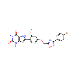 COc1cc(OCc2nc(-c3ccc(Br)cc3)no2)ccc1-c1cc2c([nH]1)c(=O)n(C)c(=O)n2C ZINC000053312912