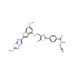 COc1cc(OCc2nc(-c3ccc(C(=O)N(C)CC#N)cc3)sc2C)c2cc(-c3cn4nc(OC)sc4n3)oc2c1 ZINC000205676787