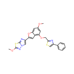 COc1cc(OCc2nc(-c3ccccc3)cs2)c2cc(-c3cn4nc(OC)sc4n3)oc2c1 ZINC000205762905