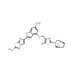 COc1cc(OCc2nc(N3C[C@@H]4CC[C@H](C3)O4)sc2C)c2cc(-c3cn4nc(OC)sc4n3)oc2c1 ZINC000143243418