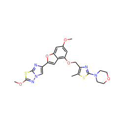 COc1cc(OCc2nc(N3CCOCC3)sc2C)c2cc(-c3cn4nc(OC)sc4n3)oc2c1 ZINC000205696030