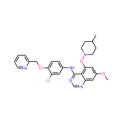 COc1cc(ON2CCC(C)CC2)c2c(Nc3ccc(OCc4ccccn4)c(Cl)c3)ncnc2c1 ZINC000028525098