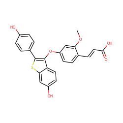 COc1cc(Oc2c(-c3ccc(O)cc3)sc3cc(O)ccc23)ccc1/C=C/C(=O)O ZINC000221229823