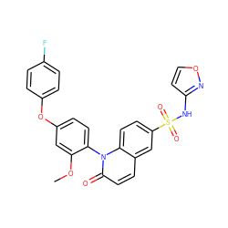 COc1cc(Oc2ccc(F)cc2)ccc1-n1c(=O)ccc2cc(S(=O)(=O)Nc3ccon3)ccc21 ZINC000221866020