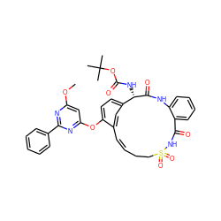 COc1cc(Oc2ccc3cc2/C=C/CCS(=O)(=O)NC(=O)c2ccccc2NC(=O)[C@H]3NC(=O)OC(C)(C)C)nc(-c2ccccc2)n1 ZINC000299822797