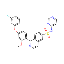 COc1cc(Oc2cccc(F)c2)ccc1-c1nccc2cc(S(=O)(=O)Nc3ccncn3)ccc12 ZINC000215519046