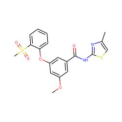 COc1cc(Oc2ccccc2S(C)(=O)=O)cc(C(=O)Nc2nc(C)cs2)c1 ZINC000040897602