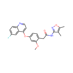 COc1cc(Oc2ccnc3ccc(F)cc23)ccc1CC(=O)Nc1noc(C)c1C ZINC000084618660