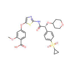 COc1cc(Oc2cnc(NC(=O)[C@H](OC3CCOCC3)c3ccc(S(=O)(=O)C4CC4)cc3)s2)ccc1C(=O)O ZINC000220893011